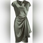 NWOT Amsale Cowl Neck Satin Sheath Dress olive green sz 2 Photo 3