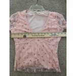 Thirty Thirty Pink Floral Rose Lace Top Mesh Sleeve Bow Detail Coquette Size S Photo 6