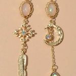 Gold Asymmetrical Mixed Jewel Drop Earrings Photo 0