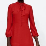 ZARA  Red Long Sleeve‎ Shift Dress With Button And Tie Detail Womens Size XS Photo 0