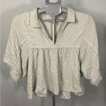 Bohme Women's Top Medium Collared Frayed Hem Green Peplum Bohemian Blouse Photo 0