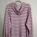 Jane and Delancey  Pink and White Striped V-neck Hoodie Tunic Sweatshirt, Size 1X Photo 5