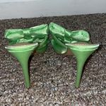 EGO Womens  Adorable Satiny Green High Heel Mules With Bow Photo 5