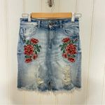 ZARA  I Denim Rose Embroidered Raw Hem Skirt Small 646 Photo 3