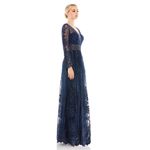Mac Duggal Long Sleeve Floral Illusion Midnight Navy A Line Gown Size 8 NWT Photo 1