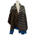 Free People Kellen Winter Oversized Scarf Striped Blue Brown Black Gray 25 X 78 Photo 2