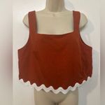 Pretty Garden Large Rust Orange Cropped Tank Blouse White Squiggly Hem. NWT! Photo 1