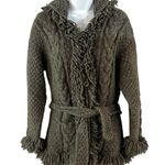 Sisandina Handicrafts 100% Wool Chunky Cable Small Cardigan Gray Fringe Ecuador Photo 1