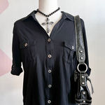Black Button Up Top, Y2K Retro Indie‎ Sleaze Minimalist Gothic Grunge Large Photo 0