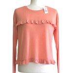 Loft  Top Sweater Peach Coral Ruffled Long Sleeve Lightweight Cropped Small NEW Photo 1