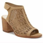 Vince Camuto  Keannie Cutout Leather Open Toe Block Heel Sandal Taupe Boho SZ 8.5 Photo 0
