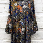 MSK Dress Womens Paisley Bell Sleeve Boho Short Stretch Flowy Sheath Dress Large Photo 0