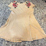 ZARA  Beige Mini Dress with Red Floral Embroidery Photo 0