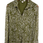 Joie  Button Front Shirt Womens Medium Green White Zebra Print Fairy Layered Photo 0
