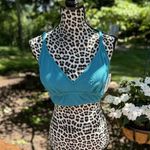 Freshwater Bikini Banded Long Top Sz M Adjustable Strap Teal Snakeskin Texture Green Size M Photo 1