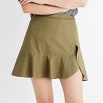 Madewell  Ruffle-Wrap Mini Skirt in Expat Olive Green 100% Cotton,‎ Size 4 Photo 0