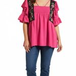 Oddy Blouse Womens Plus 3XL Pink Black Embroidered Boho Flutter Size undefined Photo 0