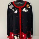 Dog Puppy Novelty Print Red Black Crochet Knit Cardigan Sweater Sz Large Vintage Photo 0