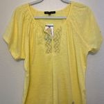 Adrienne Vittadini  NWT Boho Yellow Embroidered Lurex Short Sleeves Top Size L‎ Photo 0