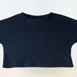 SheIn NWOT Black Waffle Knit Mesh Oversized Cropped Tee Women's Size XS Photo 1