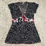Susan Lawrence Vtg S Made in USA Black Red Floral Babydoll Tunic Blouse Y2K 90s Fairy Grunge Photo 2