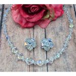 Vintage AB Crystal Collar Necklace & Clip On Cluster Earrings Set Arora Borealis Silver Photo 1