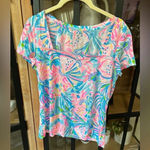 Lilly Pulitzer  Rexa Tee Shirt Square neck Tropical Punch Pima short sleeve Photo 0