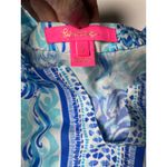 Lilly Pulitzer Pineapple Print Tunic Top S Bell Sleeve Blue‎ White Boho Resort Vacation Rayon Photo 4
