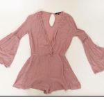 Ambiance Bell Sleeve Crochet Romper Medium Dusty Pink beach summer NWOT Photo 7