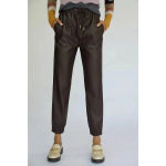 Anthropologie  Women's Small Black Sleek Faux Leather‎ Elastic Waist Joggers Photo 2