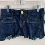 American Eagle Dark Wash Hipster Hand Cut Denim Shorts Photo 0