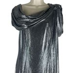 Tadashi Shoji Copley Shoulder Drape Lame Gown Silver Steel Size XL Photo 3