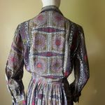 Vintage 70s HenryLee Paisley Print‎ Shirt Dress Long Sleeve Pleated Skirt Small Gray Photo 6