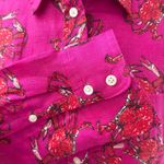 J.Crew Shirt Sz 12 100% Linen Pink Button Down Ling Sleeve Crab Print Coastal Photo 5