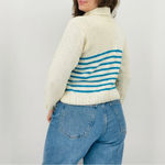 vintage coastal nautical anchor novelty striped turtleneck sweater 3/4 sleeve s Blue Photo 4
