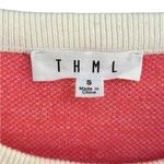 THML Women’s White Orange Pink Retro Flower Jacquard Crew Neck Sweater Small Photo 2