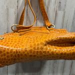 Michael Rome Designs Crocc Embossed Large Orange Leather Pockets Shoulder Bag Photo 6
