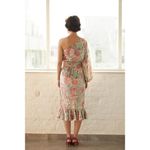 Hemant and Nandita Olivia Sage Green Floral Midi Dress Small Womens Cocktail Red Photo 9