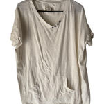 Ruff Hewn ‎ Shirt Womens Large White Short Sleeve Button V Neck Pocket Casual Top Photo 0