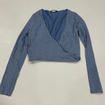 Brandy Melville  Blue Floral Wrap Long Sleeve Crop Top One Size Y2K Aesthetic Photo 0