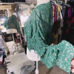 LOTUS & LAVENDER silky pleated designer green top long sleeve button up round Yellow Size XL Photo 2