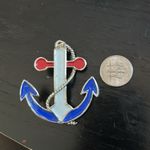 Vintage anchor brooch / pin in very good condition. Signed JJ (Jonette Jewelry) Blue Photo 5