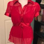 XOXO NWOT Sheer Swiss Dot Tie Bow Red Blouse with Red Camisole Photo 0