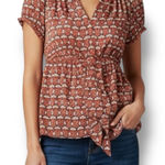 Max Studio  Women’s NWOT Orange & White Gingham Tie Front Sheer Blouse Size M Photo 0