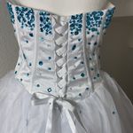 Women’s White Blue Beading Short Cocktail Prom Party Dress Corset Back Size 8 White Photo 2