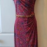 Ralph Lauren Bright Merlot Red Floral Braided Belt Stretch Jersey Dress,PXS $155 Photo 0