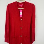Lilly Pulitzer  Leonette Cardigan Jewel Buttons Red Festive Holiday Medium NWT Photo 4