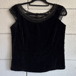 Vintage Boat Neck Black Velvet Cap Sleeve Top Photo 0