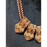 Women's Gold Statement Bib Necklace Chevron Pendant Lobster Clasp Jewelry Design Brown Photo 4