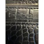 Bebe  Fabiola Stamped Crocodile Faux Leather Crossbody Small Handbag Black Gold Photo 6